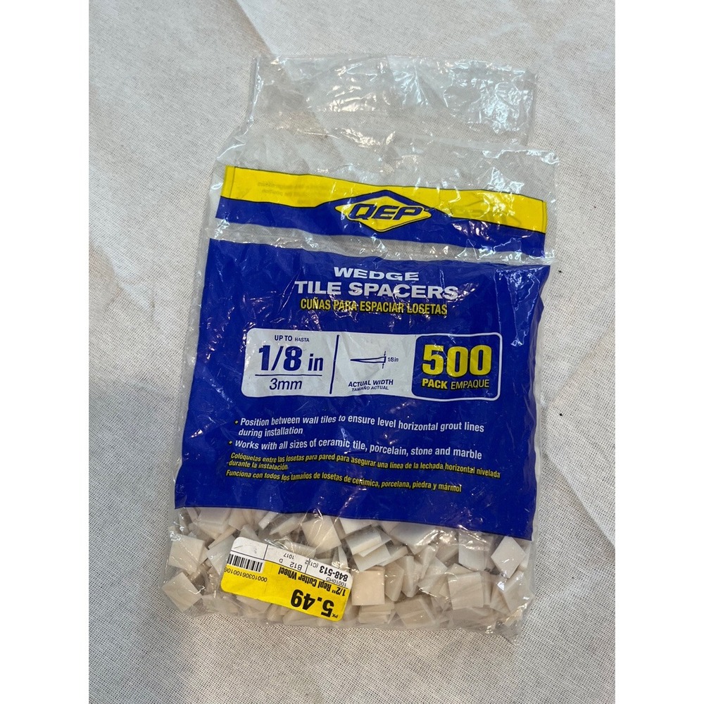 QEP Plastic 1/8" TILE SPACERS 500 ct. Easy Maneuvering All Sizes Multi-Use 10335